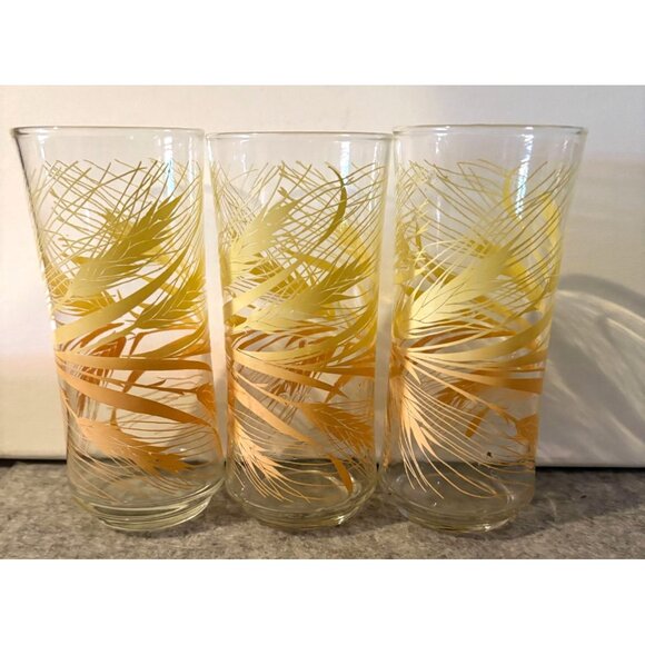 Set of 3 Vintage Libbey 6.25" Golden Wheat Design glasses  # 3002 - Picture 1 of 3